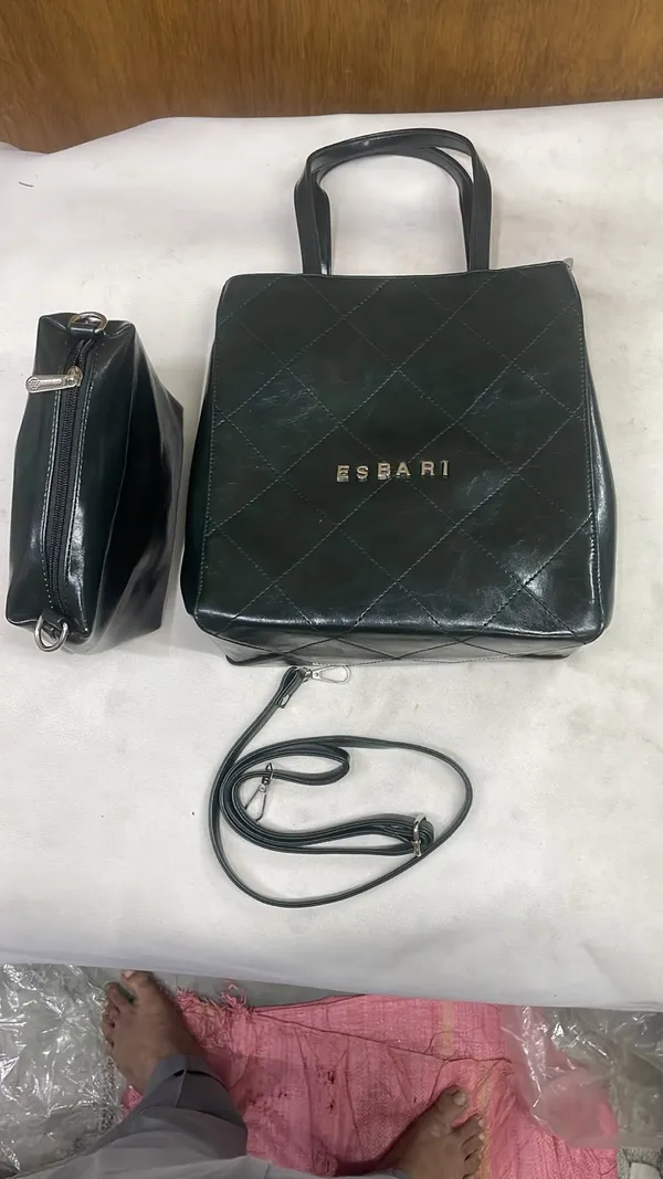 Black_Pu_Leather_Quilted_Handbag_Set_For_Women