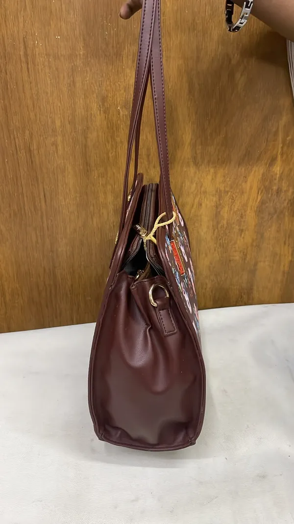 Brown_Pu_Leather_Floral_Print_Shoulder_Bag_For_Women