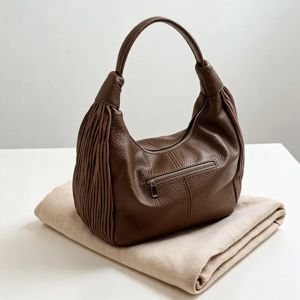 Brown_Pu_Leather_Pleated_Shoulder_Bag_For_Women