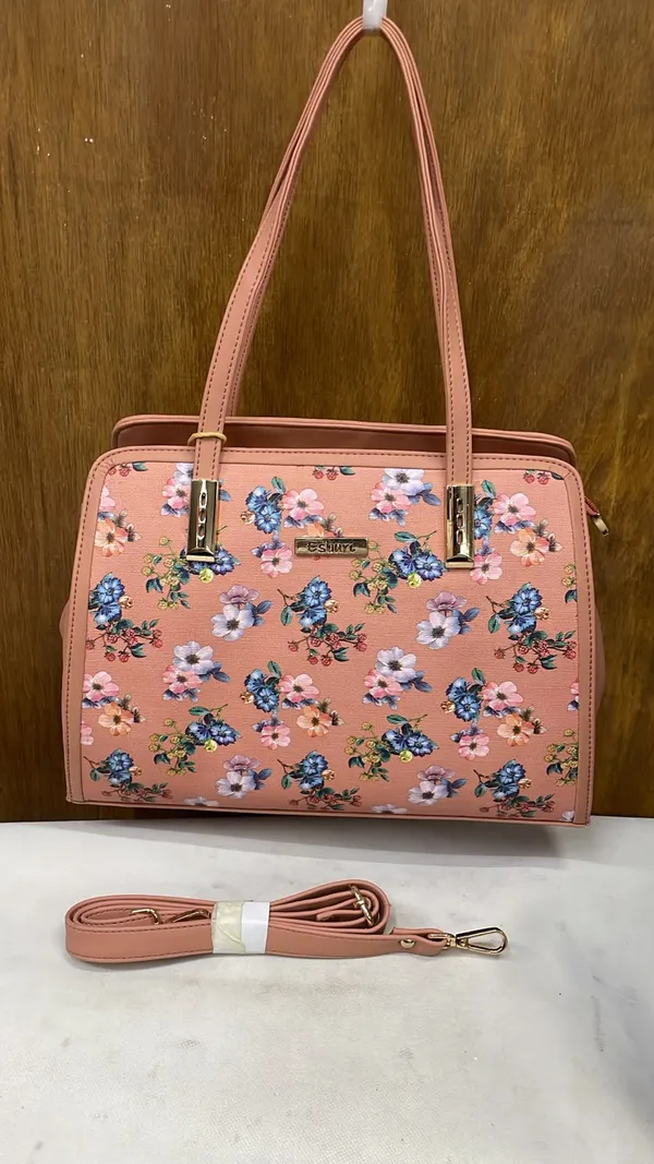 Pink_Pu_Leather_Floral_Print_Structured_Handbag_For_Women