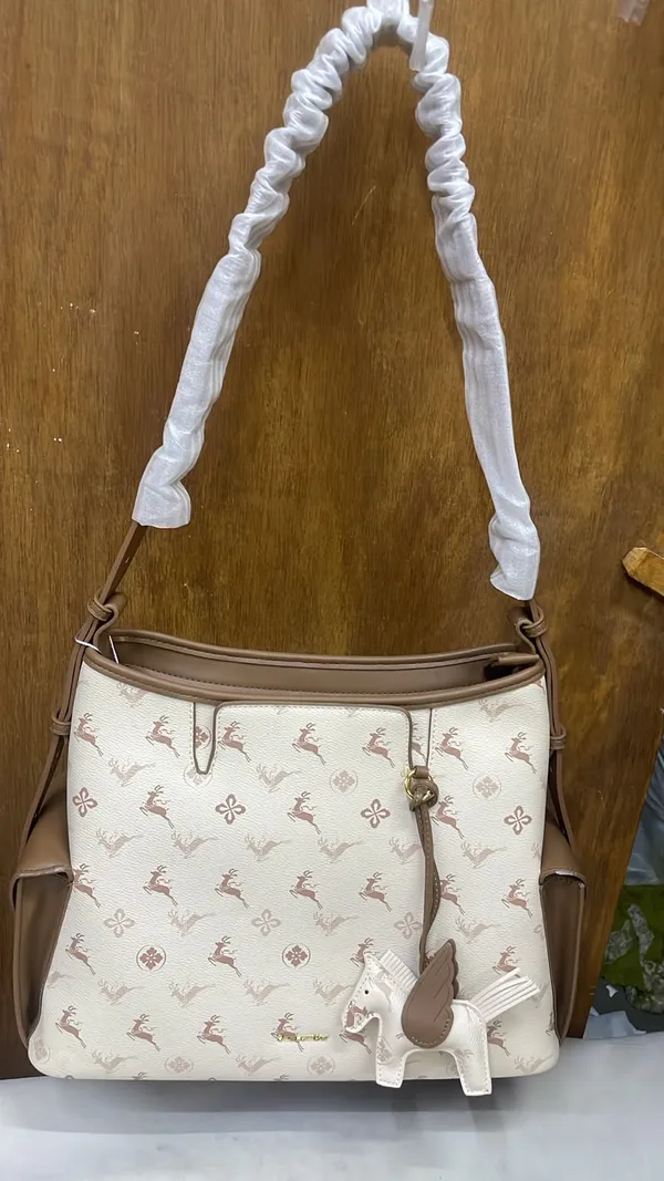 Cream_Pu_Leather_Printed_Shoulder_Bag_For_Women