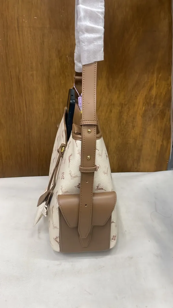 Cream_Pu_Leather_Printed_Shoulder_Bag_For_Women