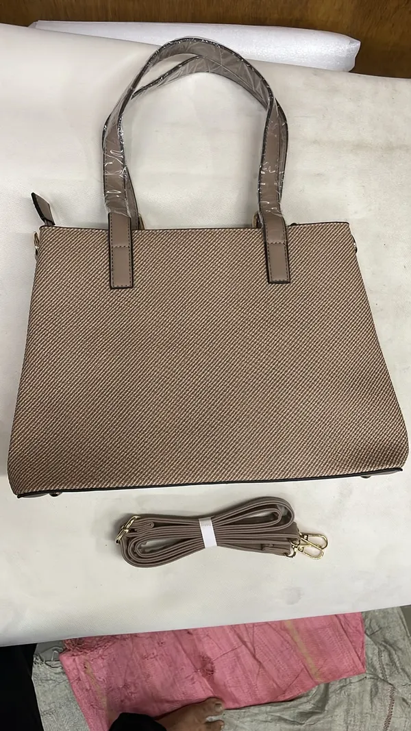 Beige_Pu_Leather_Structured_Tote_Bag_For_Women