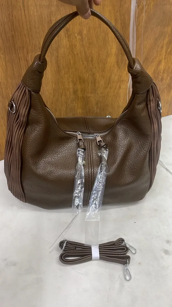 Brown_Pu_Leather_Pleated_Shoulder_Bag_For_Women
