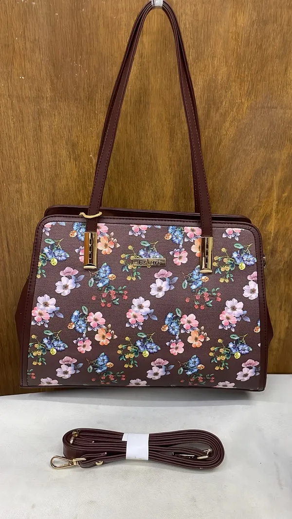 Brown_Pu_Leather_Floral_Print_Shoulder_Bag_For_Women