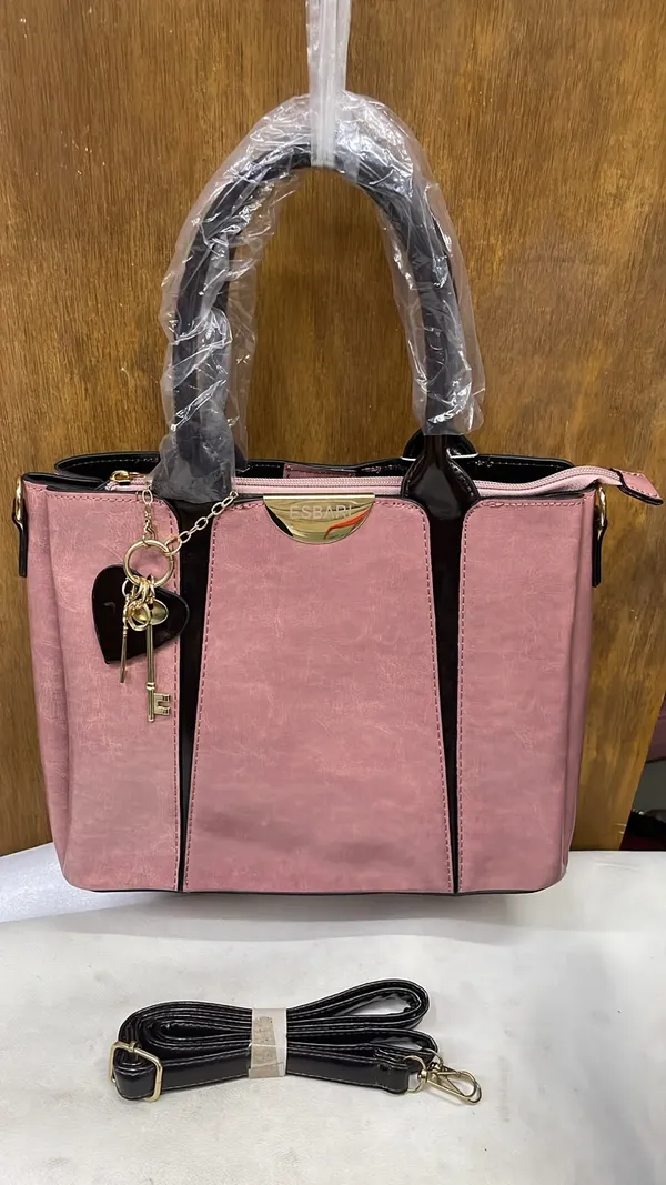 Pink_Pu_Leather_Structured_Tote_Bag_For_Women