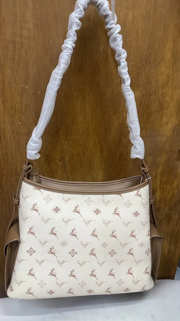 Cream_Pu_Leather_Printed_Shoulder_Bag_For_Women