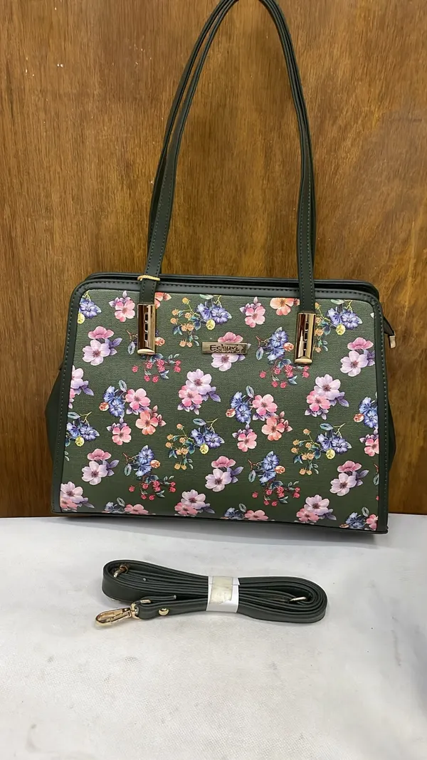 Black_Pu_Leather_Floral_Print_Shoulder_Bag_For_Women