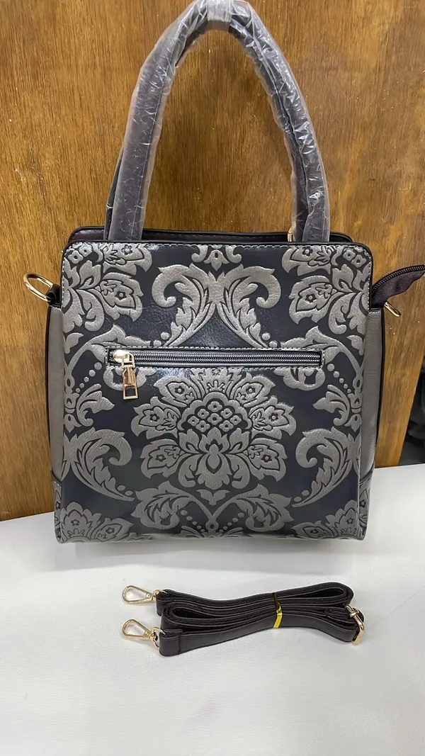 Black_Pu_Leather_Damask_Print_Handbag_For_Women