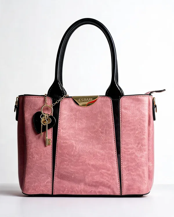 Pink_Pu_Leather_Structured_Tote_Bag_For_Women