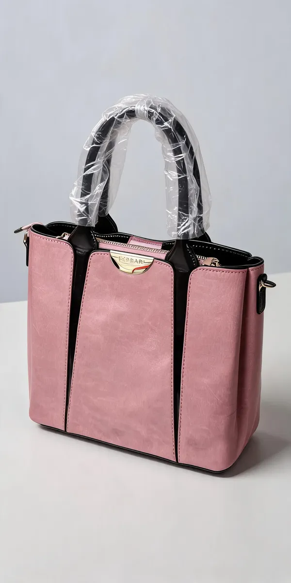 Pink_Pu_Leather_Structured_Tote_Bag_For_Women