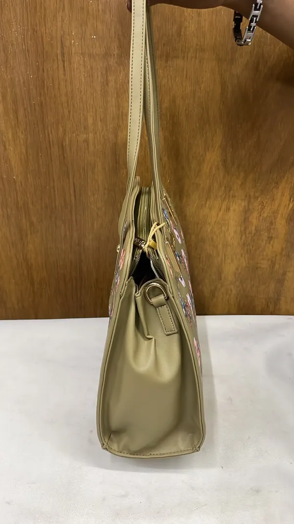Beige_Pu_Leather_Floral_Print_Shoulder_Bag_For_Women