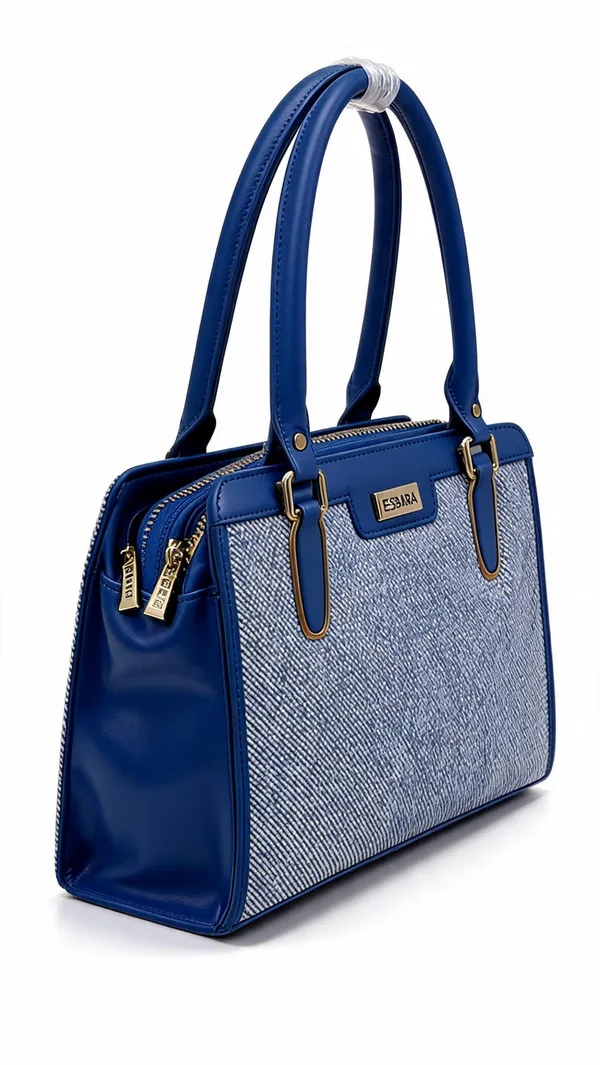 Blue_Pu_Leather_Structured_Handbag_For_Women