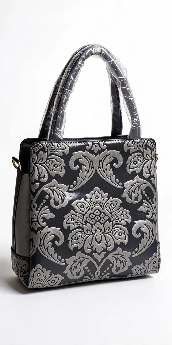 Black_Pu_Leather_Damask_Print_Handbag_For_Women