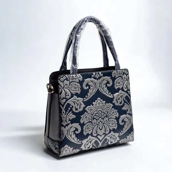 Black_Pu_Leather_Damask_Print_Handbag_For_Women