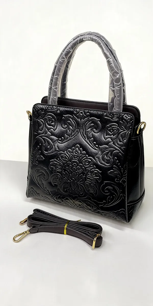 Black_Pu_Leather_Embossed_Tote_Bag_For_Women