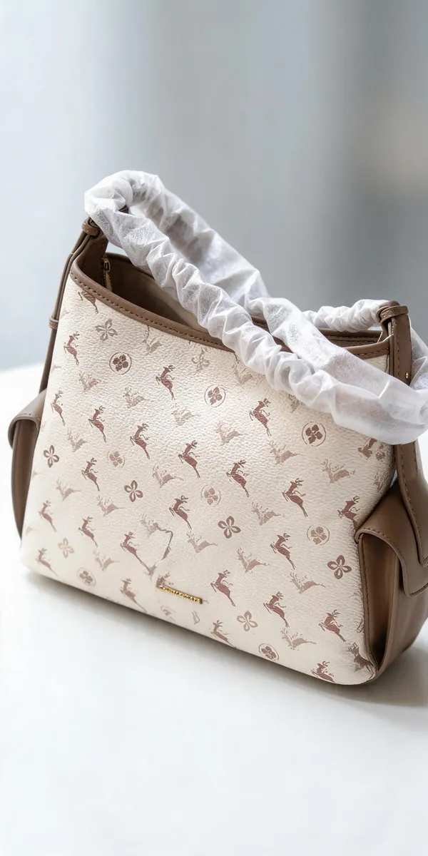 Cream_Pu_Leather_Printed_Shoulder_Bag_For_Women