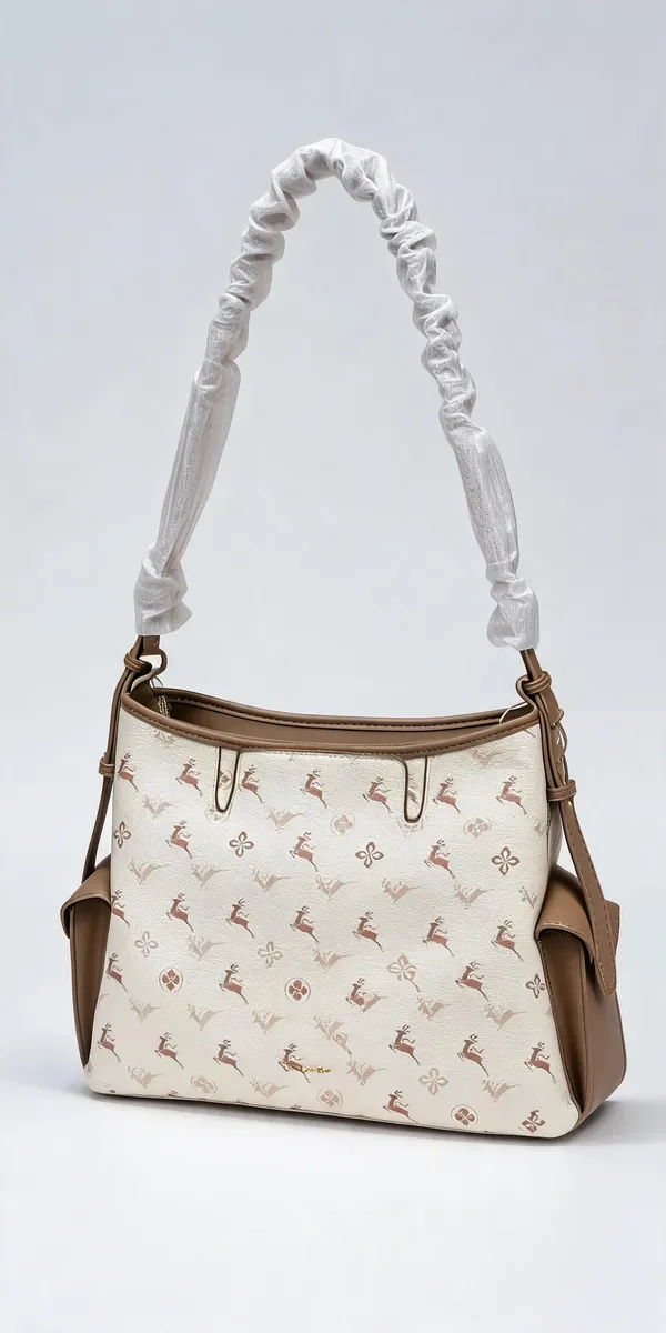 Cream_Pu_Leather_Printed_Shoulder_Bag_For_Women