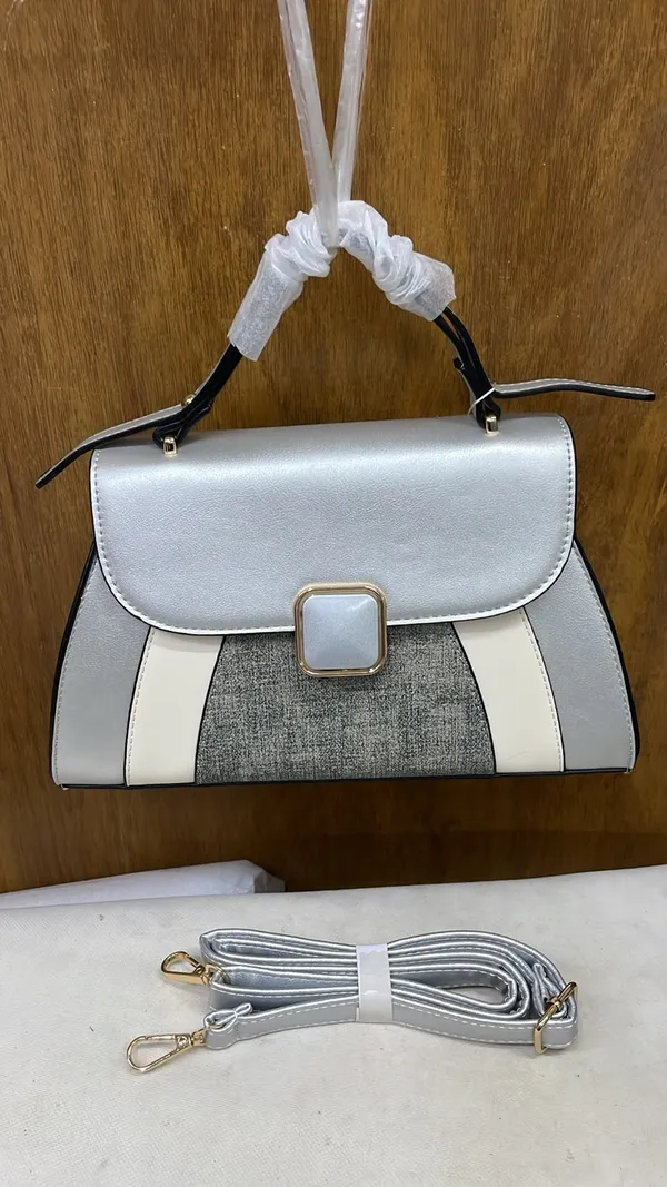 White_Pu_Leather_Textured_Structured_Handbag_For_Women