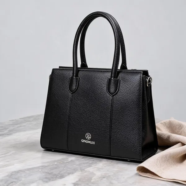 Black_Pu_Leather_Textured_Structured_Tote_Bag_For_Women
