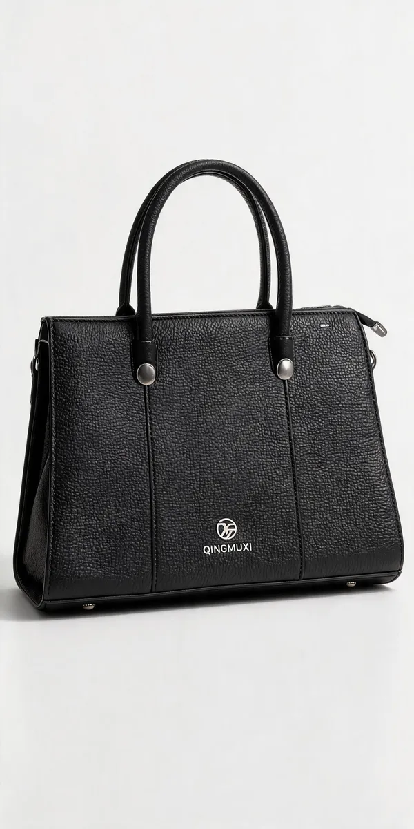 Black_Pu_Leather_Textured_Structured_Tote_Bag_For_Women