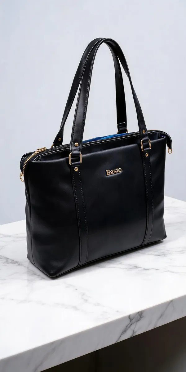 Black_Pu_Leather_Smooth_Finish_Tote_Bag_For_Women