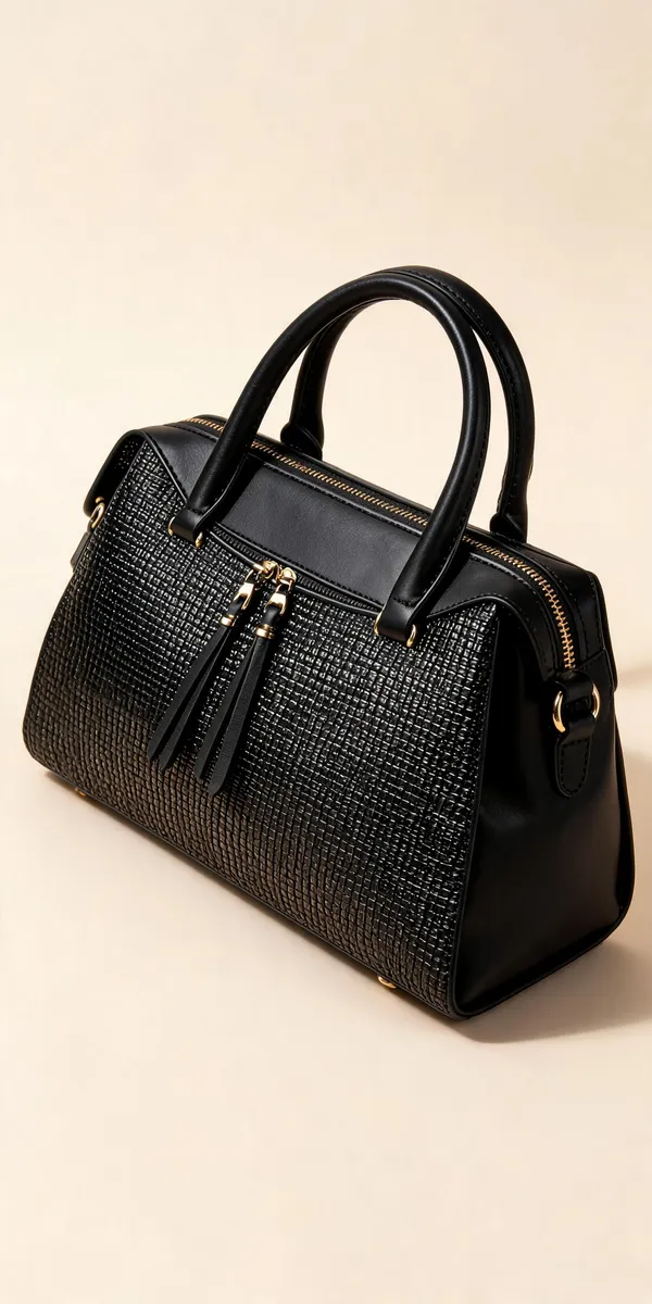 Black_Pu_Leather_Textured_Tote_Bag_For_Women