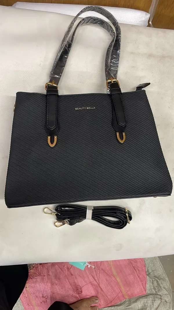Black_Pu_Leather_Textured_Tote_Bag_For_Women