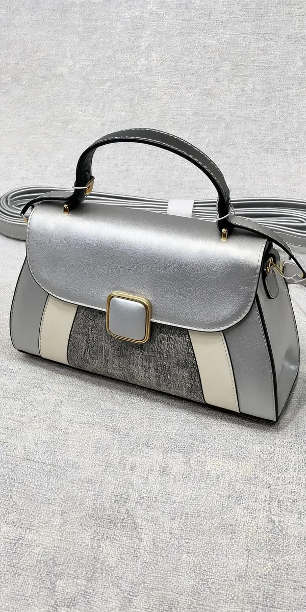 White_Pu_Leather_Textured_Structured_Handbag_For_Women
