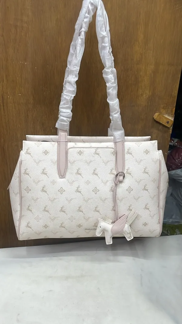 White_Pu_Leather_Printed_Tote_Bag_For_Women