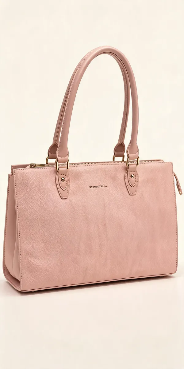 Pink_Pu_Leather_Textured_Tote_Bag_For_Women
