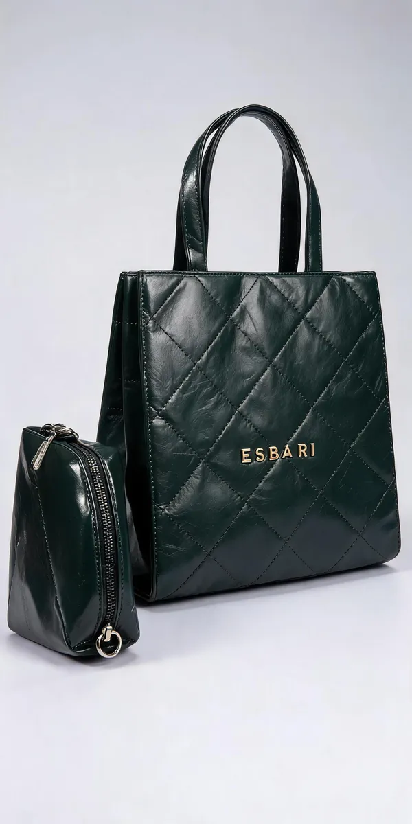 Black_Pu_Leather_Quilted_Handbag_Set_For_Women