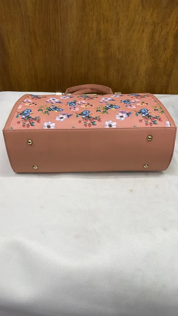 Pink_Pu_Leather_Floral_Print_Structured_Handbag_For_Women
