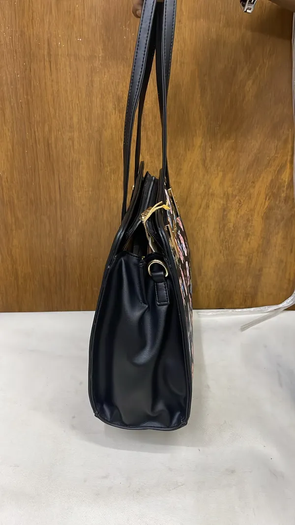 Black_Pu_Leather_Floral_Print_Tote_Bag_For_Women