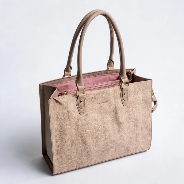 Beige_Pu_Leather_Structured_Tote_Bag_For_Women