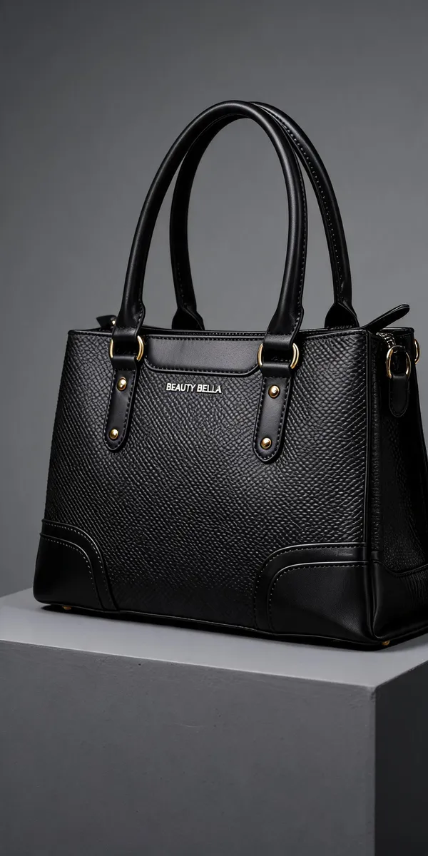 Black_Pu_Leather_Textured_Structured_Handbag_For_Women
