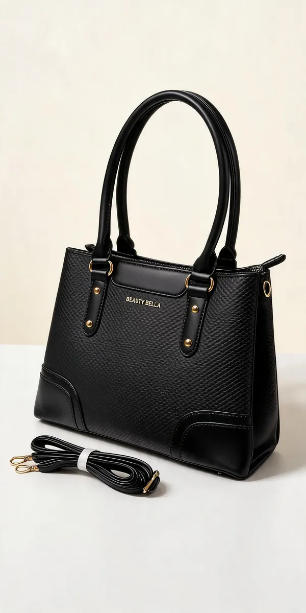 Black_Pu_Leather_Textured_Structured_Handbag_For_Women