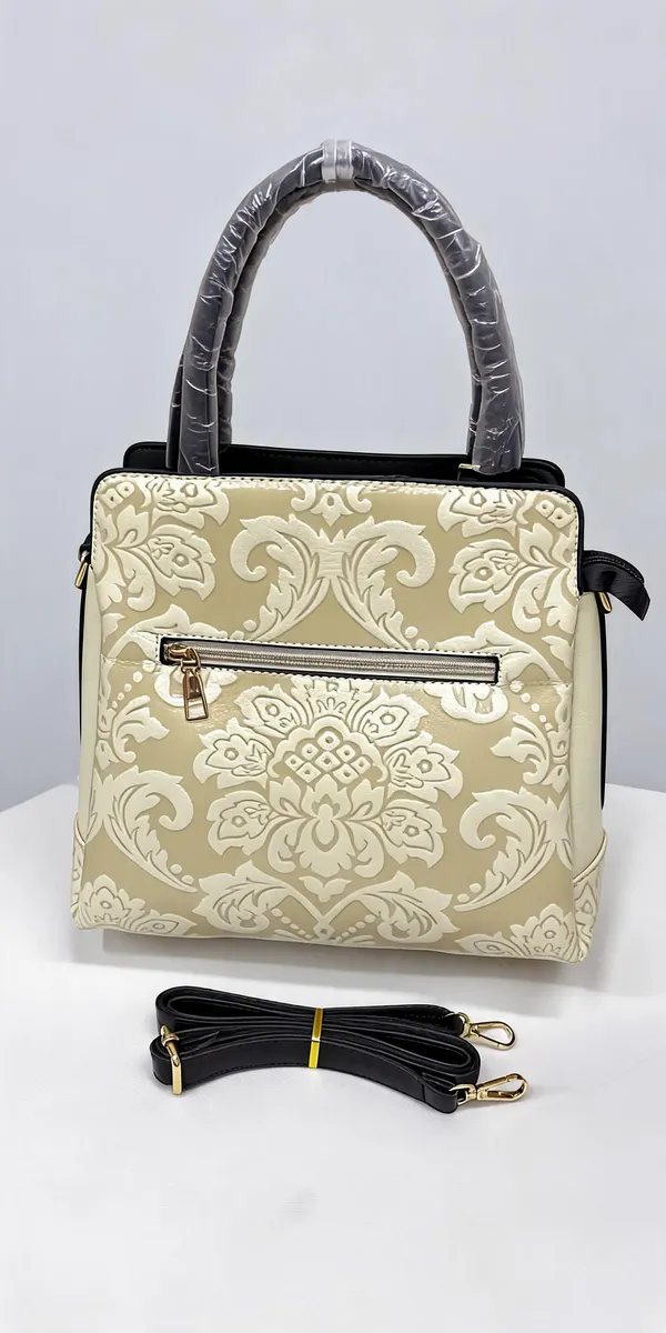 Cream_Pu_Leather_Textured_Tote_Bag_For_Women