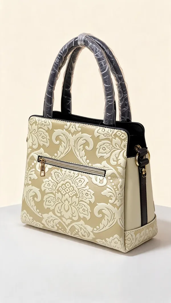 Cream_Pu_Leather_Textured_Tote_Bag_For_Women