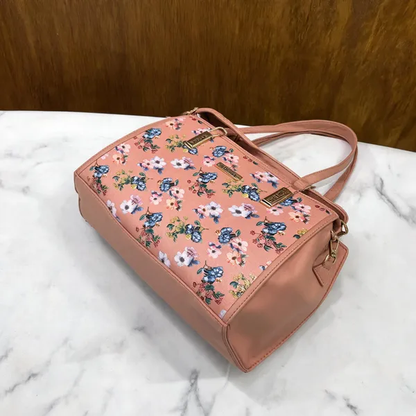 Pink_Pu_Leather_Floral_Print_Structured_Handbag_For_Women