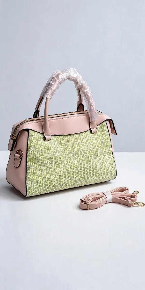 Pink_Pu_Leather_Textured_Structured_Handbag_For_Women