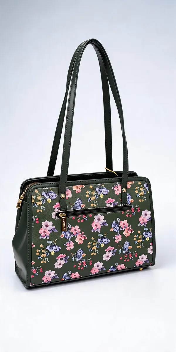 Black_Pu_Leather_Floral_Print_Shoulder_Bag_For_Women