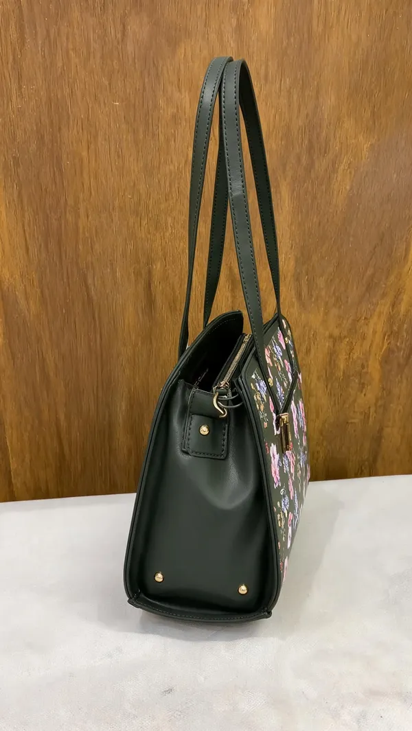 Black_Pu_Leather_Floral_Print_Shoulder_Bag_For_Women