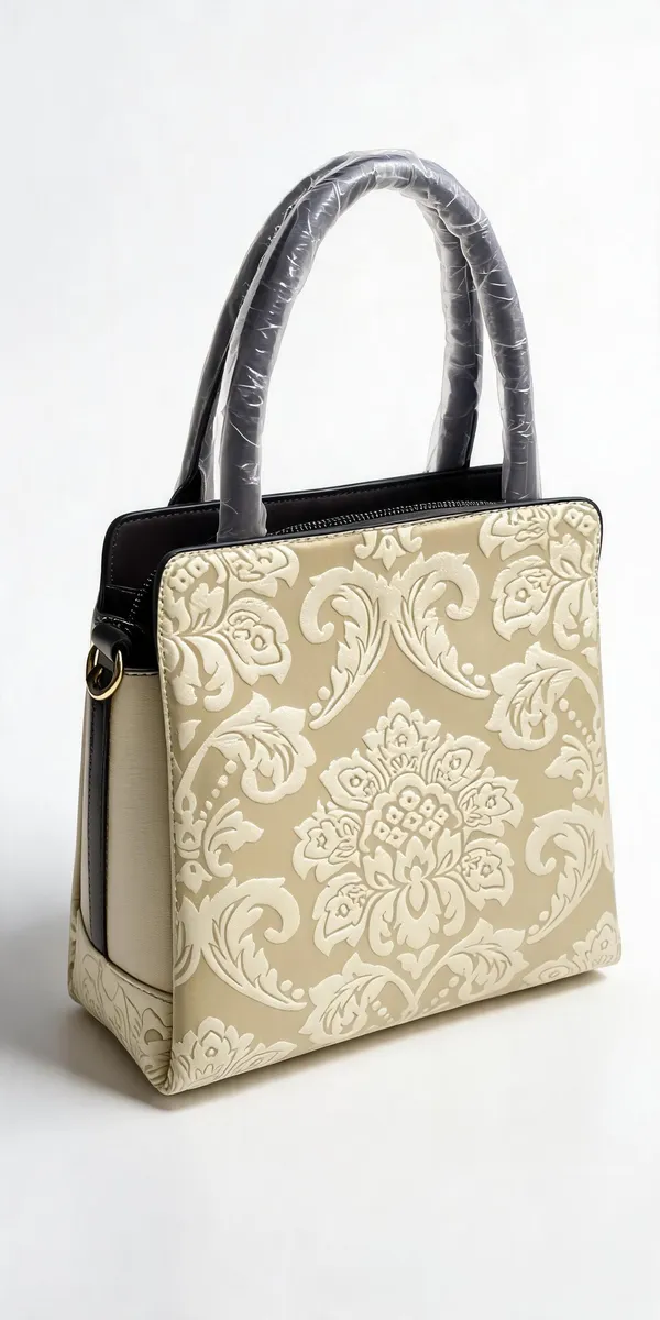 Beige_Pu_Leather_Patterned_Tote_Bag_For_Women