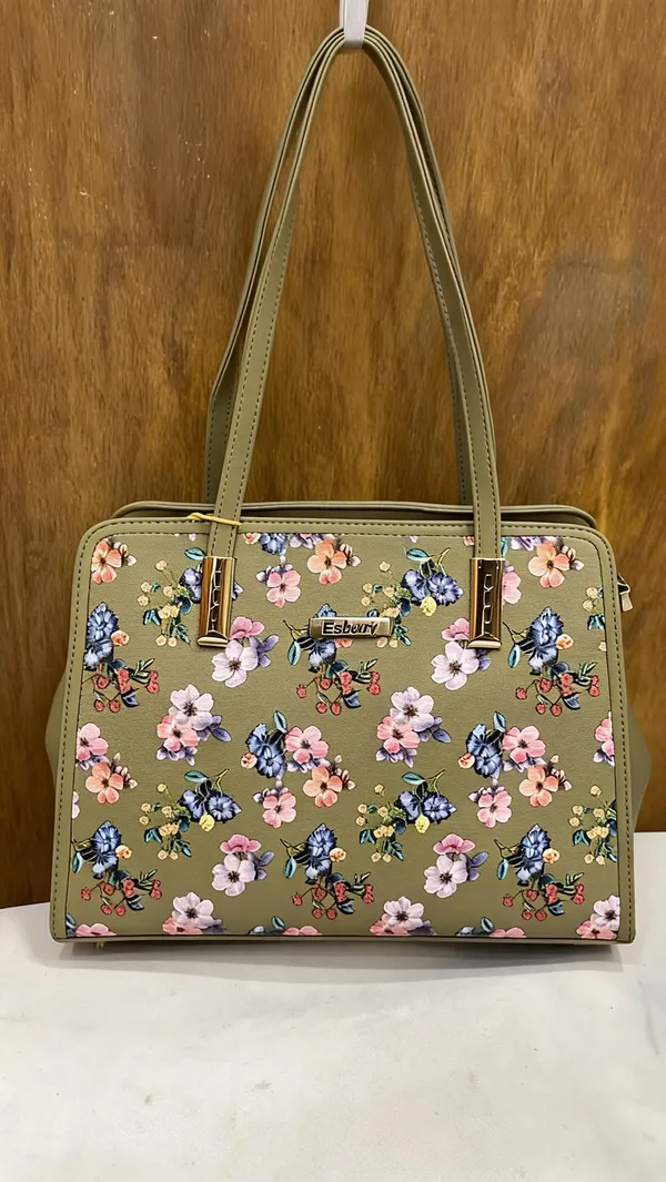 Beige_Pu_Leather_Floral_Print_Shoulder_Bag_For_Women