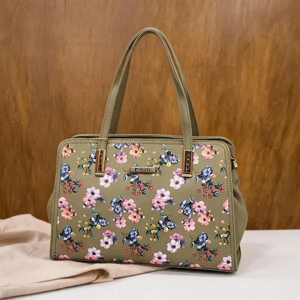 Beige_Pu_Leather_Floral_Print_Shoulder_Bag_For_Women