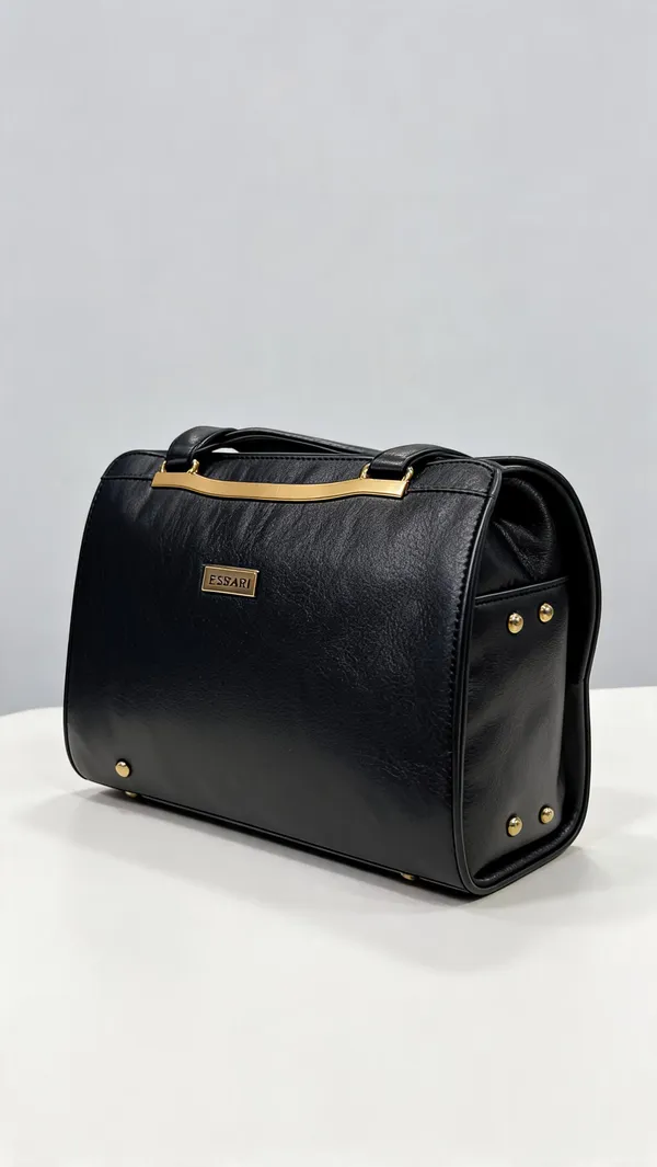 Black_Pu_Leather_Textured_Structured_Handbag_For_Women