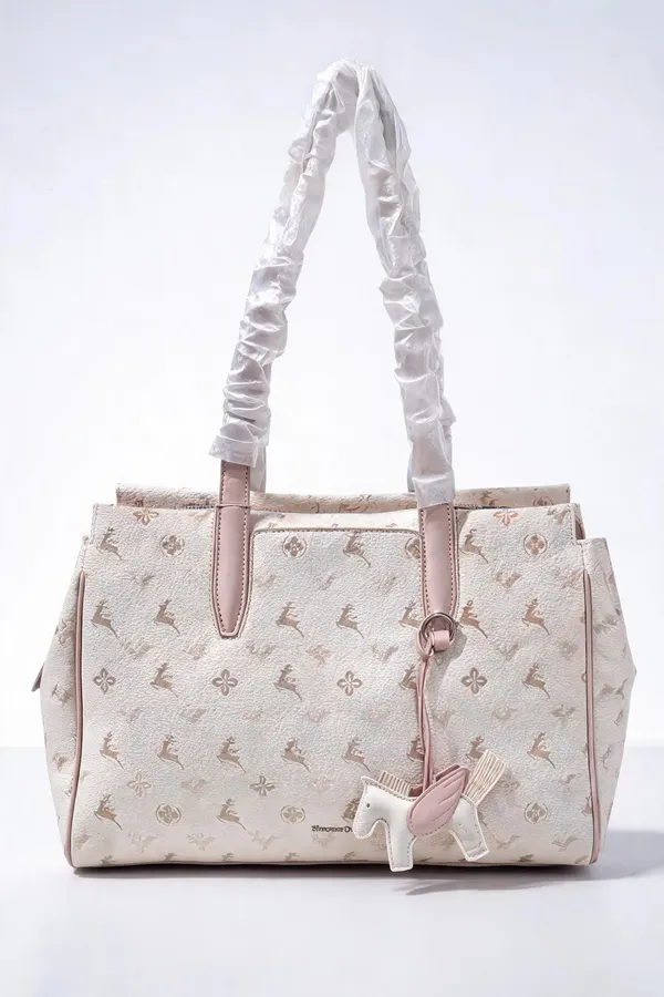 White_Pu_Leather_Printed_Tote_Bag_For_Women