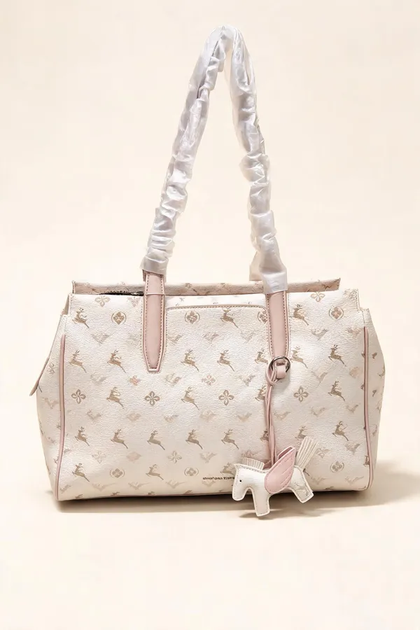 White_Pu_Leather_Printed_Tote_Bag_For_Women