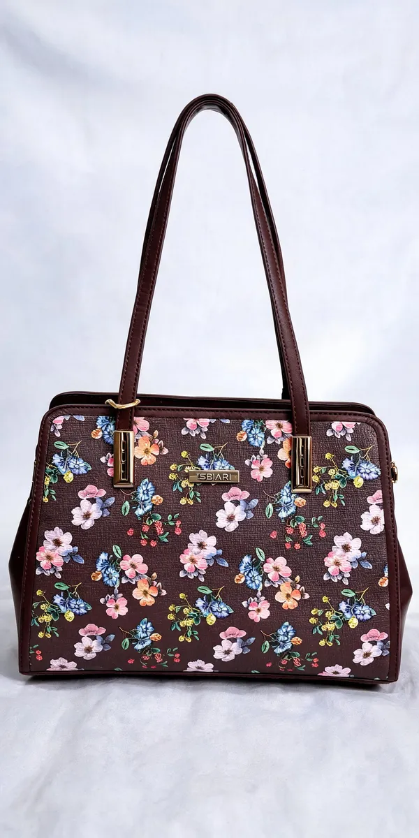 Brown_Pu_Leather_Floral_Print_Shoulder_Bag_For_Women